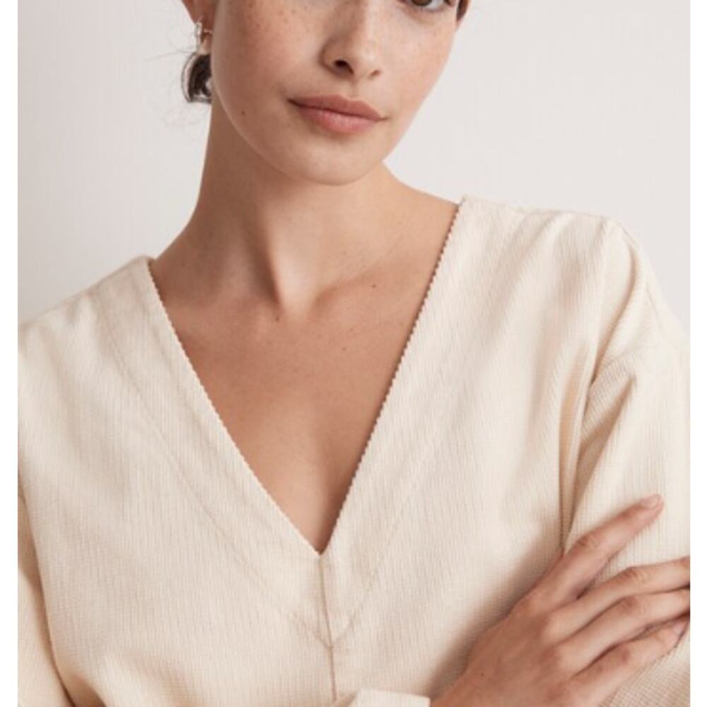 NWOT Madewell Waffle-Knit Relaxed V-Neck Top Ivory Cream Small - Picture 4 of 6